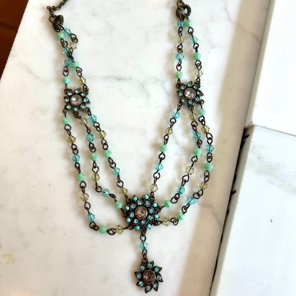 Bohemian green & blue stone necklace